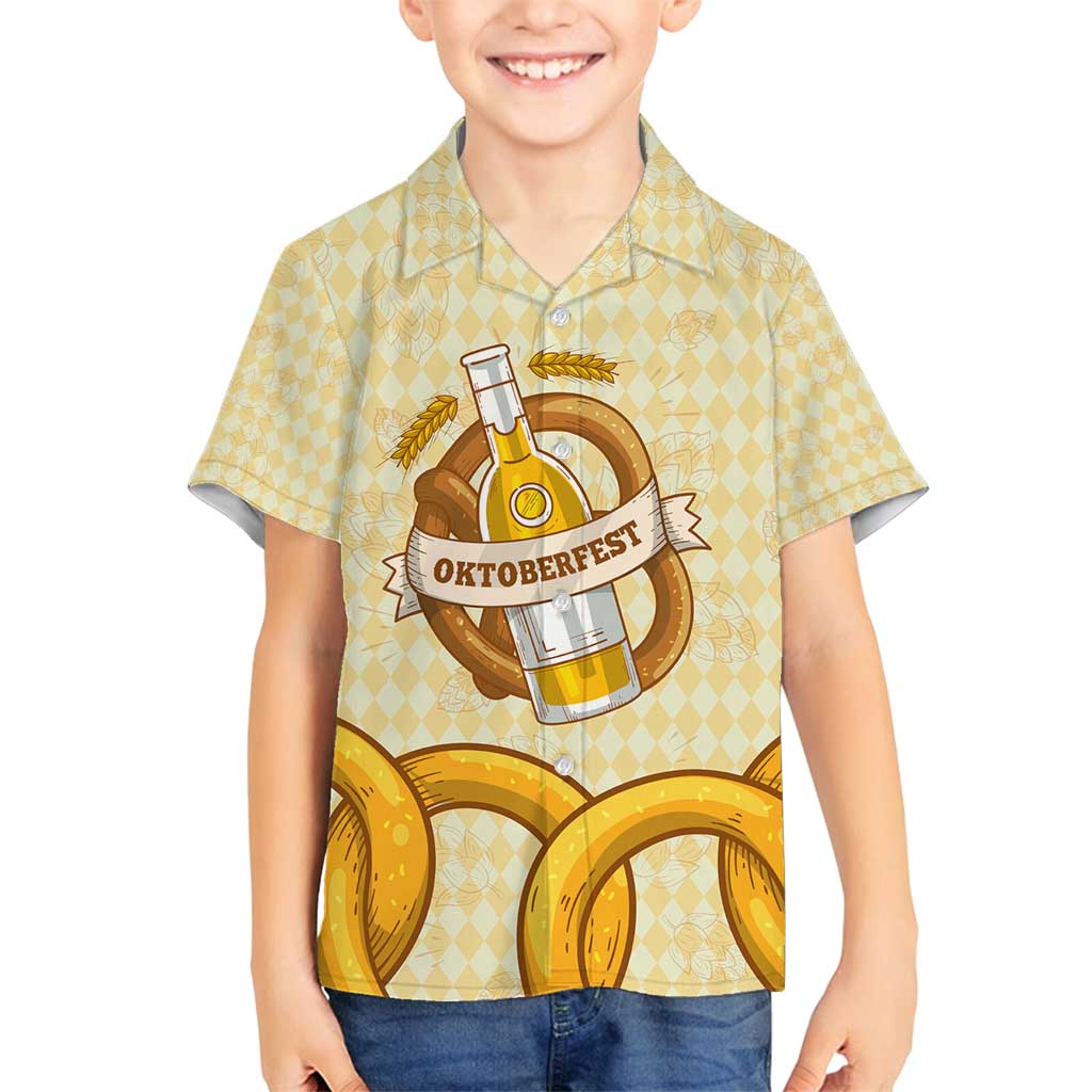 Oktoberfest Family Matching Puletasi and Hawaiian Shirt with Beer Bottle and Pretzel Illustration Beige Diamond - Wonder Print Shop