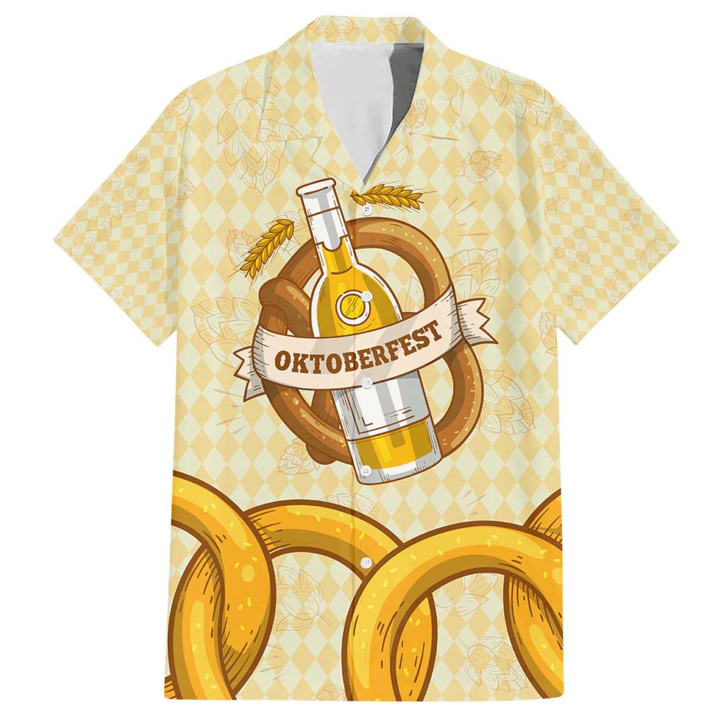 Oktoberfest Family Matching Short Sleeve Bodycon Dress and Hawaiian Shirt with Beer Bottle and Pretzel Illustration Beige Diamond - Wonder Print Shop