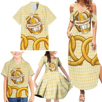Oktoberfest Family Matching Summer Maxi Dress and Hawaiian Shirt with Beer Bottle and Pretzel Illustration Beige Diamond - Wonder Print Shop