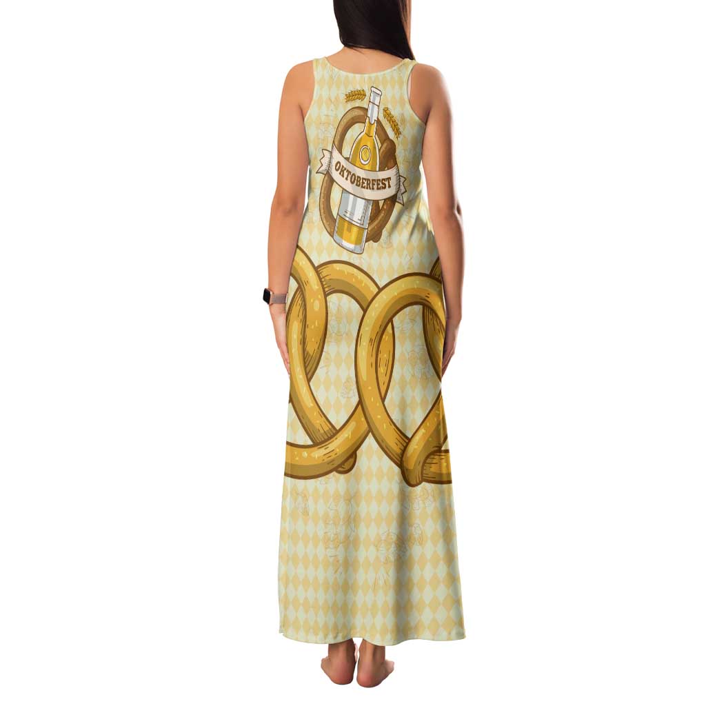Oktoberfest Family Matching Tank Maxi Dress and Hawaiian Shirt with Beer Bottle and Pretzel Illustration Beige Diamond - Wonder Print Shop