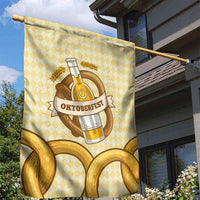 Oktoberfest Garden Flag with Beer Bottle and Pretzel Illustration Beige Diamond - Wonder Print Shop