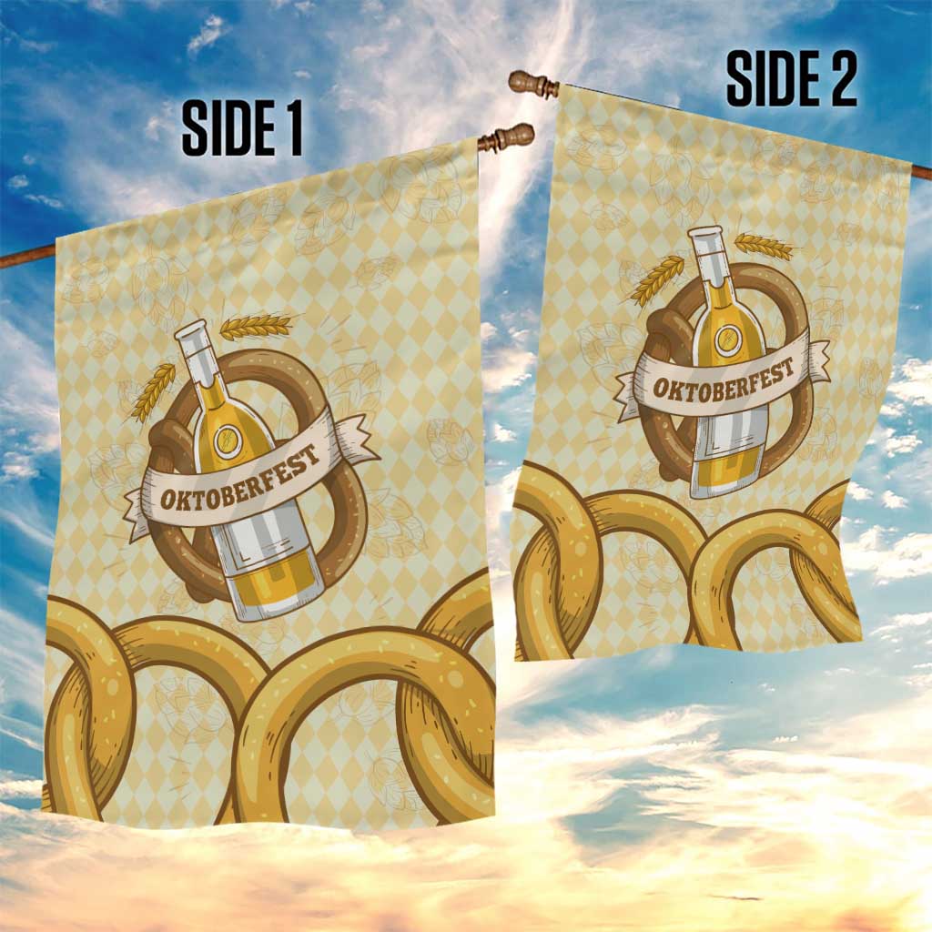 Oktoberfest Garden Flag with Beer Bottle and Pretzel Illustration Beige Diamond - Wonder Print Shop