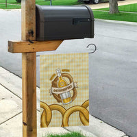 Oktoberfest Garden Flag with Beer Bottle and Pretzel Illustration Beige Diamond - Wonder Print Shop