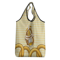 Oktoberfest Grocery Bag with Beer Bottle and Pretzel Illustration Beige Diamond - Wonder Print Shop