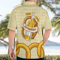 Oktoberfest Hawaiian Shirt with Beer Bottle and Pretzel Illustration Beige Diamond - Wonder Print Shop