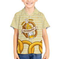 Oktoberfest Hawaiian Shirt with Beer Bottle and Pretzel Illustration Beige Diamond - Wonder Print Shop