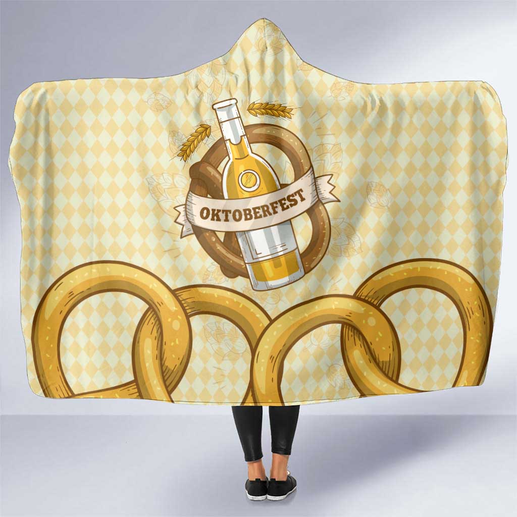 Oktoberfest Hooded Blanket with Beer Bottle and Pretzel Illustration Beige Diamond - Wonder Print Shop