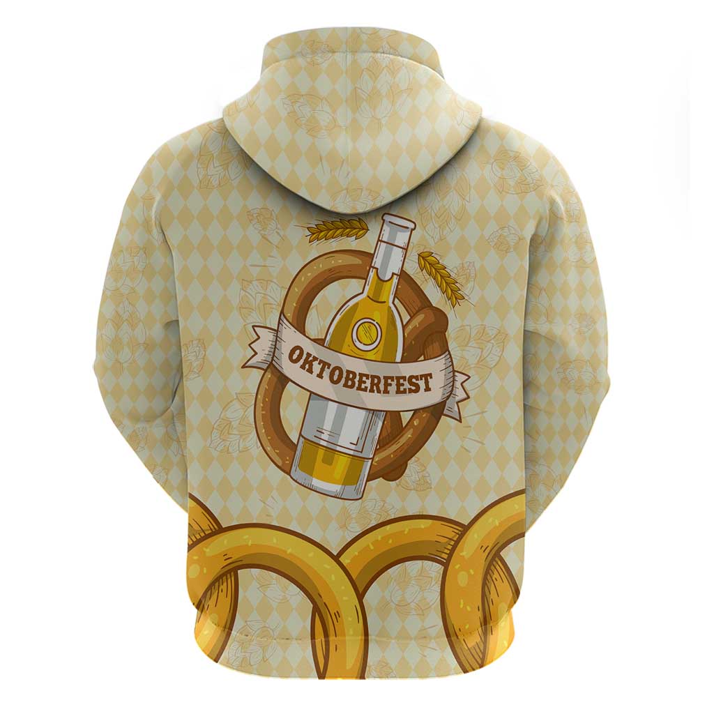 Oktoberfest Hoodie with Beer Bottle and Pretzel Illustration Beige Diamond - Wonder Print Shop