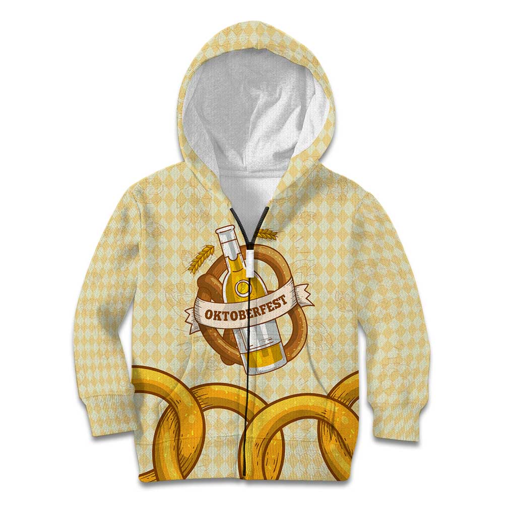 Oktoberfest Kid Hoodie with Beer Bottle and Pretzel Illustration Beige Diamond - Wonder Print Shop