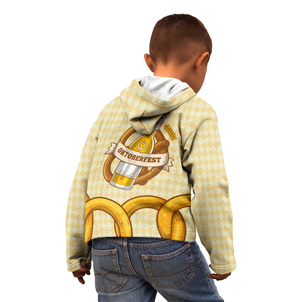 Oktoberfest Kid Hoodie with Beer Bottle and Pretzel Illustration Beige Diamond - Wonder Print Shop