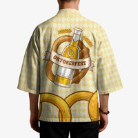 Oktoberfest Kimono with Beer Bottle and Pretzel Illustration Beige Diamond - Wonder Print Shop