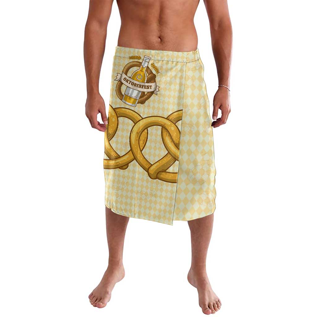 Oktoberfest Lavalava with Beer Bottle and Pretzel Illustration Beige Diamond - Wonder Print Shop