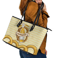 Oktoberfest Leather Tote Bag with Beer Bottle and Pretzel Illustration Beige Diamond - Wonder Print Shop