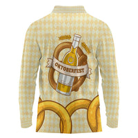 Oktoberfest Long Sleeve Polo Shirt with Beer Bottle and Pretzel Illustration Beige Diamond - Wonder Print Shop
