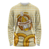 Oktoberfest Long Sleeve Shirt with Beer Bottle and Pretzel Illustration Beige Diamond - Wonder Print Shop