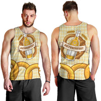 Oktoberfest Men Tank Top with Beer Bottle and Pretzel Illustration Beige Diamond - Wonder Print Shop