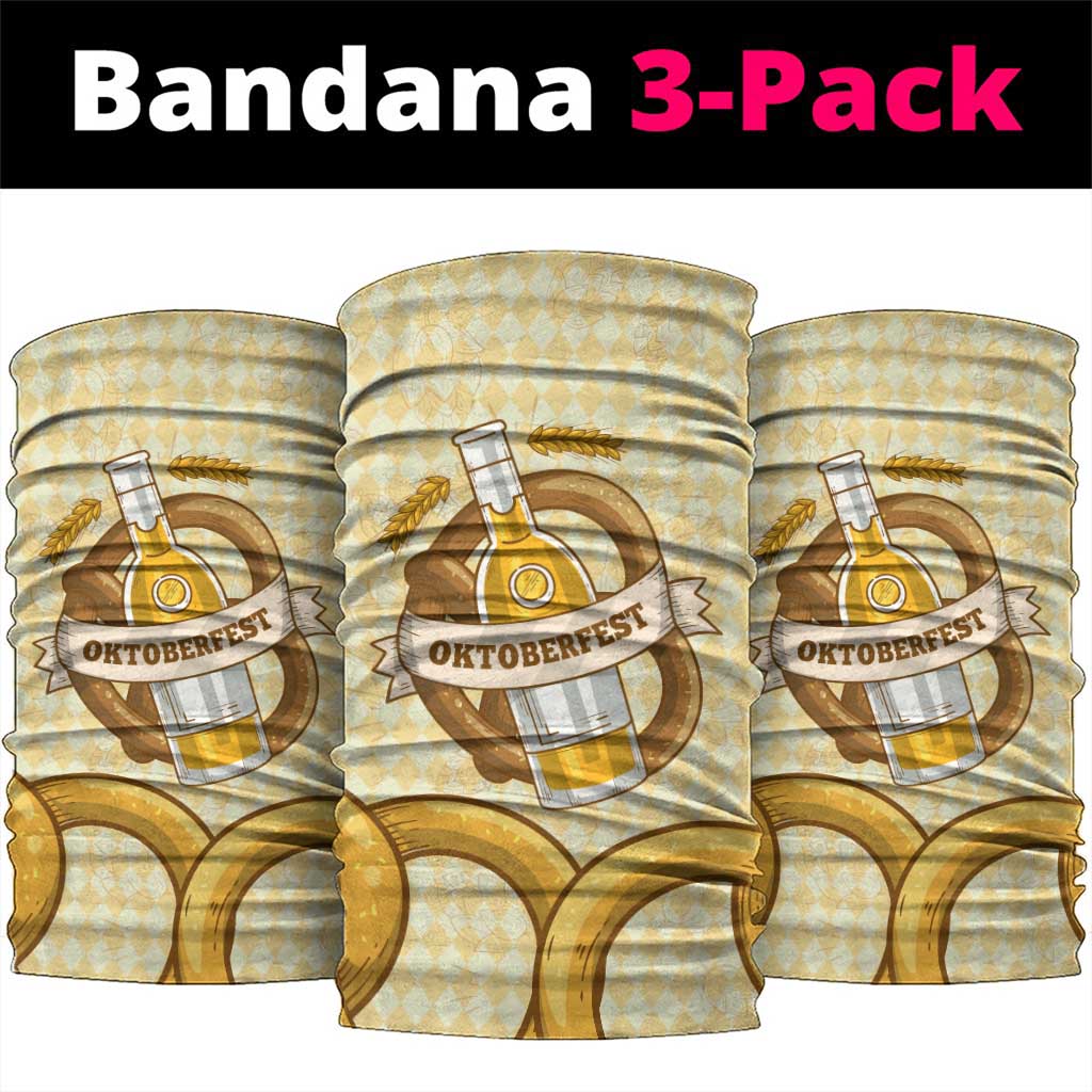 Oktoberfest Neck Gaiter with Beer Bottle and Pretzel Illustration Beige Diamond - Wonder Print Shop