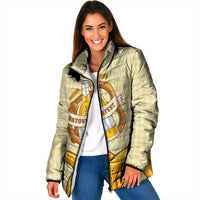 Oktoberfest Padded Jacket with Beer Bottle and Pretzel Illustration Beige Diamond - Wonder Print Shop