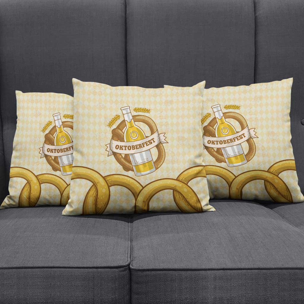 Oktoberfest Pillow Cover with Beer Bottle and Pretzel Illustration Beige Diamond - Wonder Print Shop