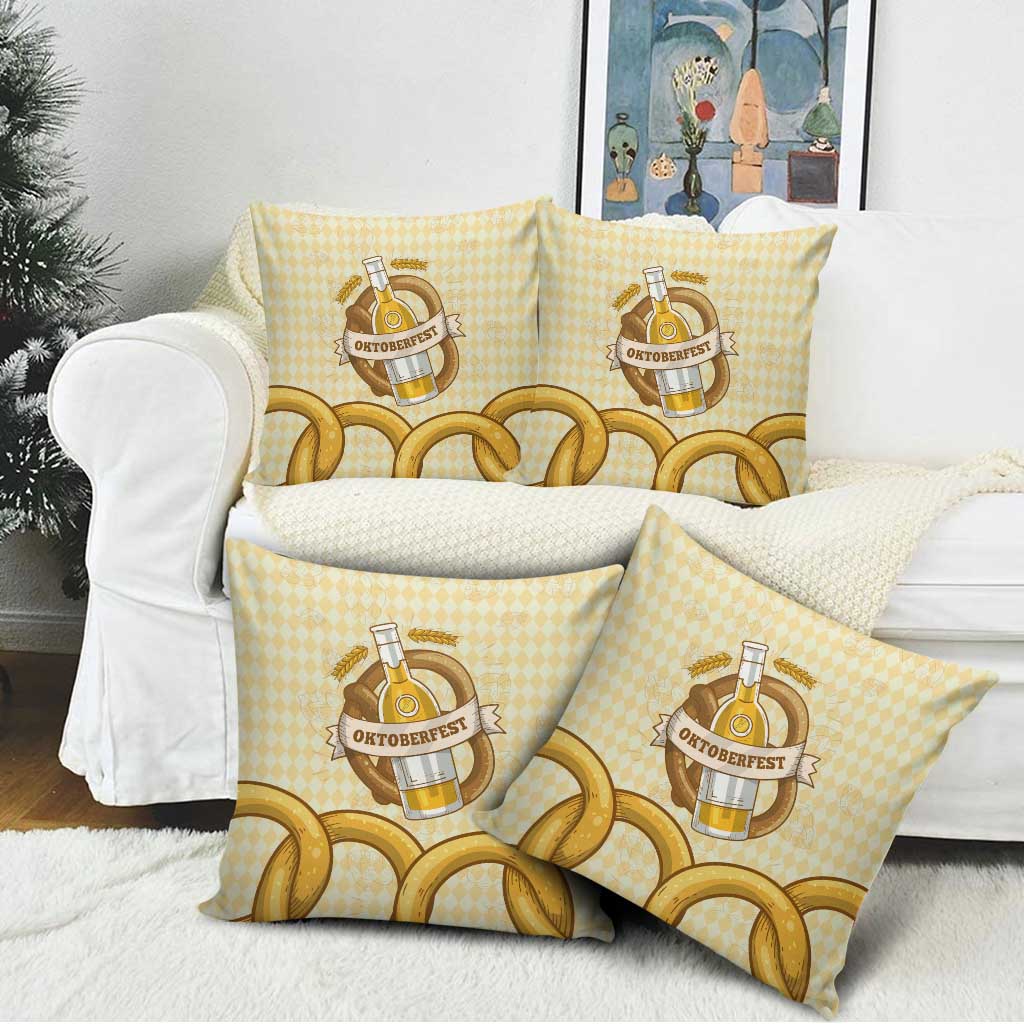 Oktoberfest Pillow Cover with Beer Bottle and Pretzel Illustration Beige Diamond - Wonder Print Shop