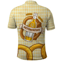 Oktoberfest Polo Shirt with Beer Bottle and Pretzel Illustration Beige Diamond - Wonder Print Shop