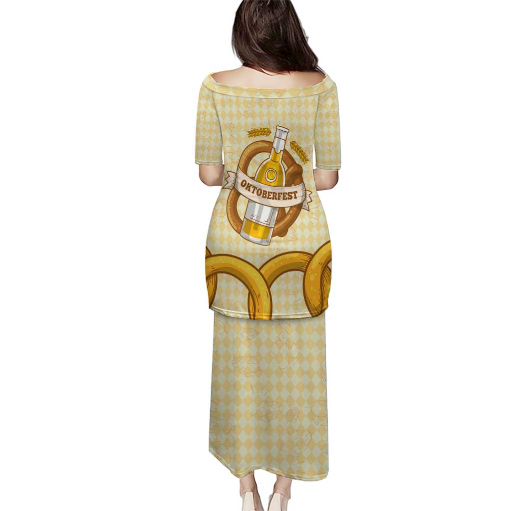 Oktoberfest Puletasi with Beer Bottle and Pretzel Illustration Beige Diamond - Wonder Print Shop