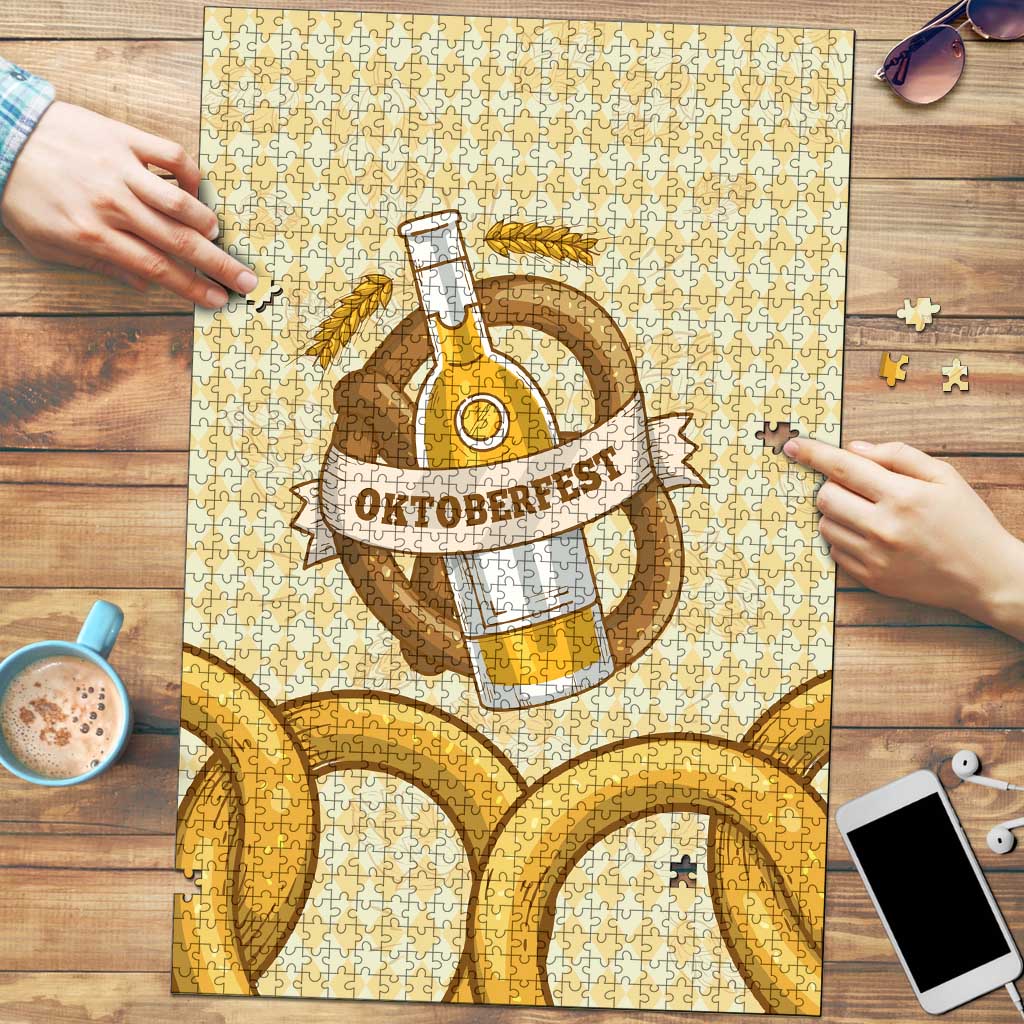 Oktoberfest Puzzle with Beer Bottle and Pretzel Illustration Beige Diamond - Wonder Print Shop