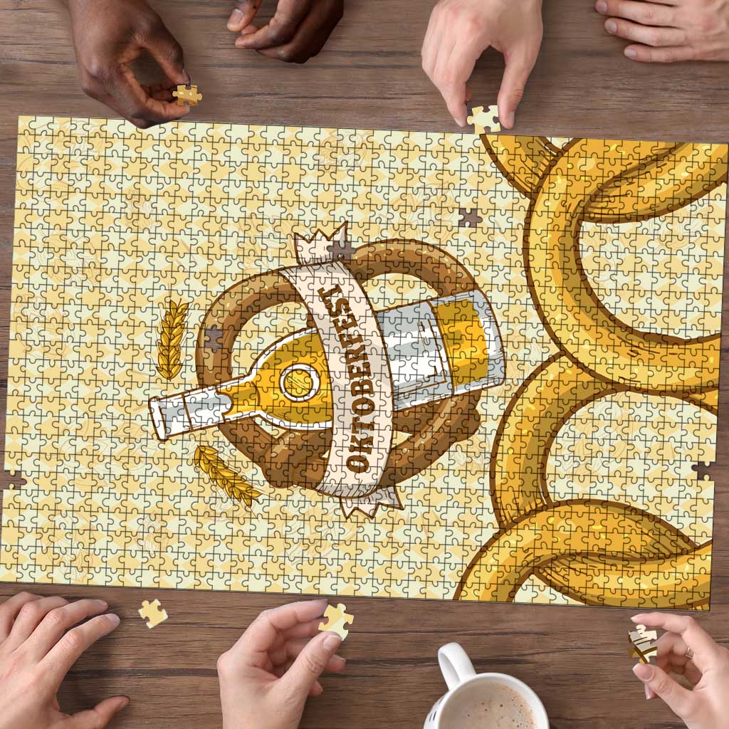Oktoberfest Puzzle with Beer Bottle and Pretzel Illustration Beige Diamond - Wonder Print Shop