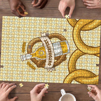 Oktoberfest Puzzle with Beer Bottle and Pretzel Illustration Beige Diamond - Wonder Print Shop