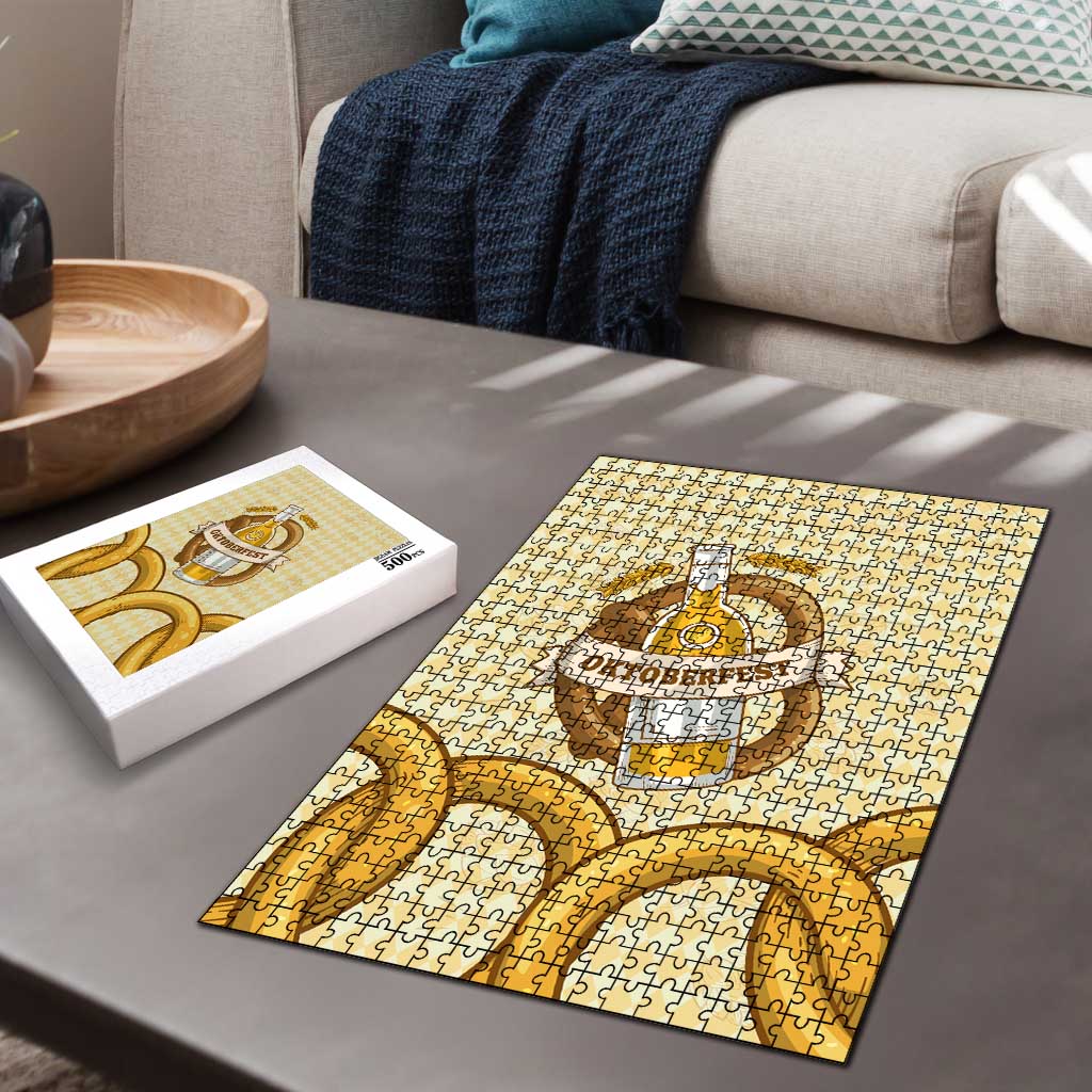 Oktoberfest Puzzle with Beer Bottle and Pretzel Illustration Beige Diamond - Wonder Print Shop