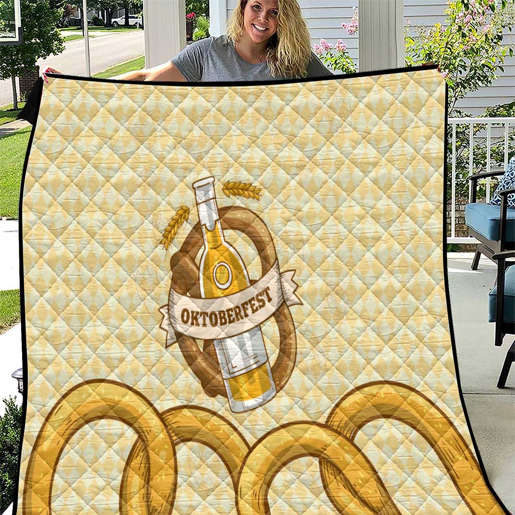 Oktoberfest Quilt with Beer Bottle and Pretzel Illustration Beige Diamond - Wonder Print Shop