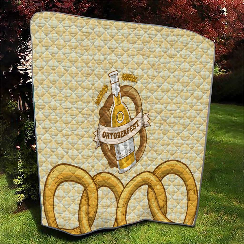 Oktoberfest Quilt with Beer Bottle and Pretzel Illustration Beige Diamond - Wonder Print Shop