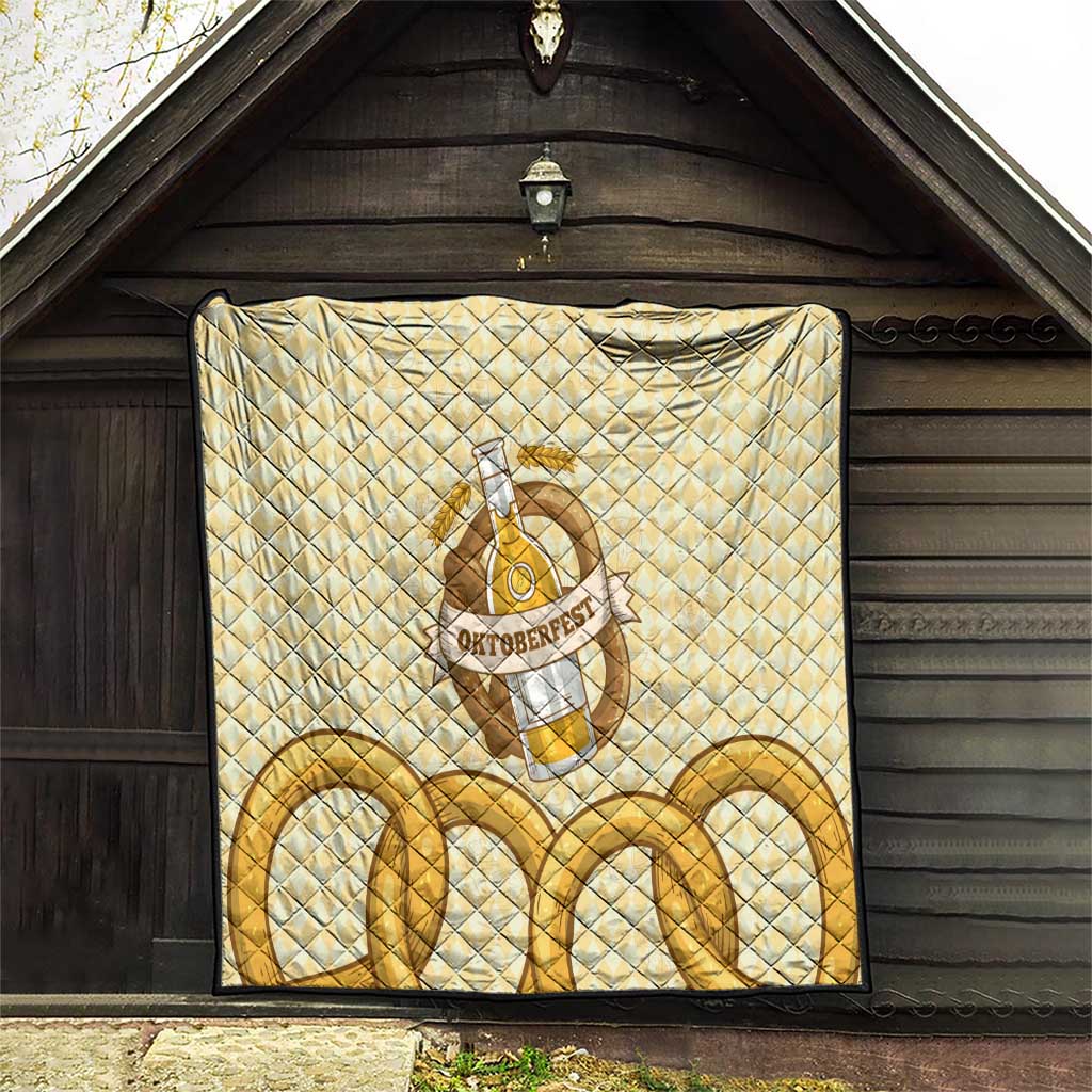 Oktoberfest Quilt with Beer Bottle and Pretzel Illustration Beige Diamond - Wonder Print Shop