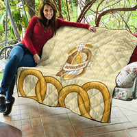 Oktoberfest Quilt with Beer Bottle and Pretzel Illustration Beige Diamond - Wonder Print Shop