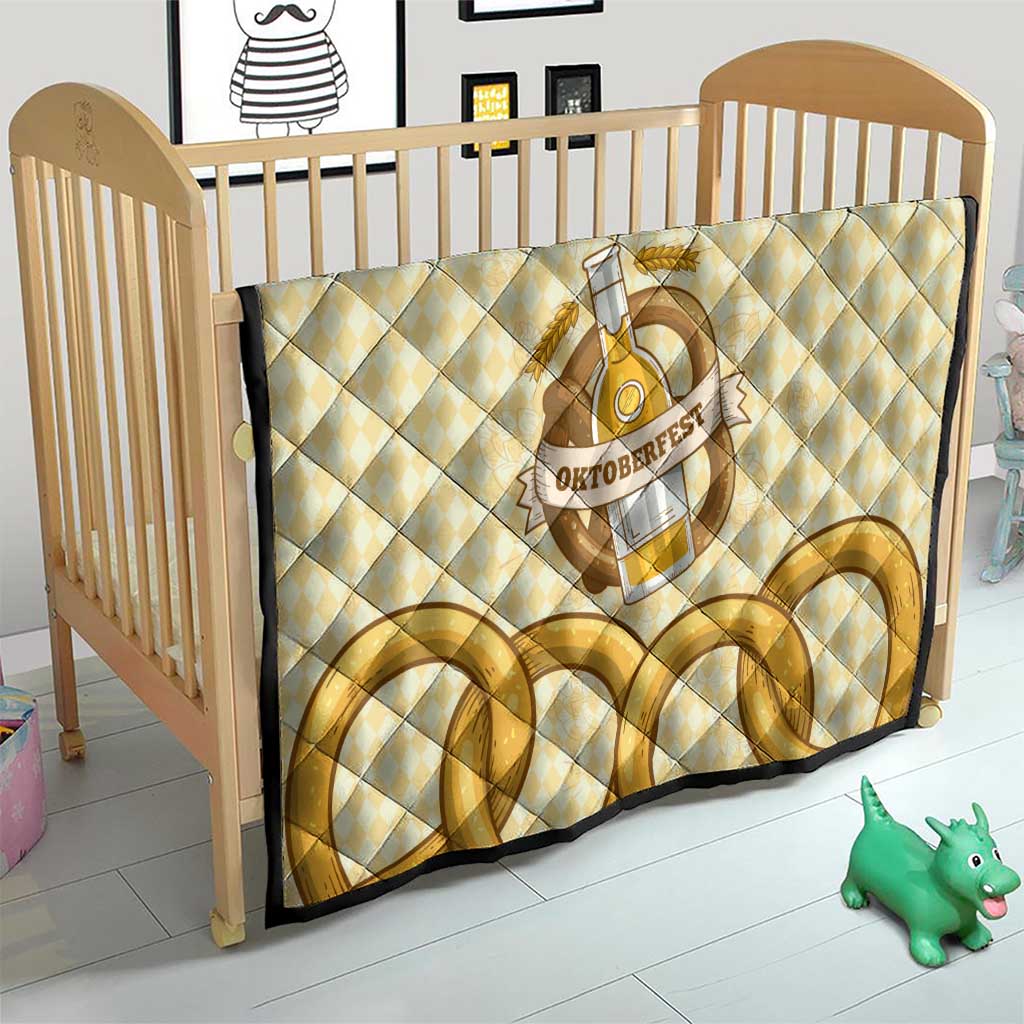 Oktoberfest Quilt with Beer Bottle and Pretzel Illustration Beige Diamond - Wonder Print Shop