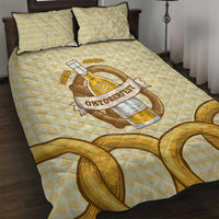 Oktoberfest Quilt Bed Set with Beer Bottle and Pretzel Illustration Beige Diamond - Wonder Print Shop