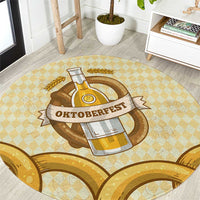 Oktoberfest Round Carpet with Beer Bottle and Pretzel Illustration Beige Diamond - Wonder Print Shop