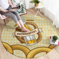 Oktoberfest Round Carpet with Beer Bottle and Pretzel Illustration Beige Diamond - Wonder Print Shop
