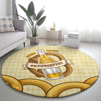 Oktoberfest Round Carpet with Beer Bottle and Pretzel Illustration Beige Diamond - Wonder Print Shop