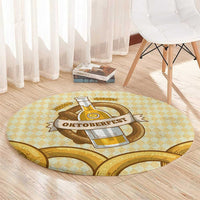 Oktoberfest Round Carpet with Beer Bottle and Pretzel Illustration Beige Diamond - Wonder Print Shop