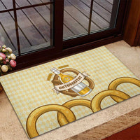 Oktoberfest Rubber Doormat with Beer Bottle and Pretzel Illustration Beige Diamond - Wonder Print Shop
