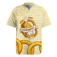 Oktoberfest Rugby Jersey with Beer Bottle and Pretzel Illustration Beige Diamond - Wonder Print Shop