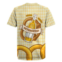 Oktoberfest Rugby Jersey with Beer Bottle and Pretzel Illustration Beige Diamond - Wonder Print Shop