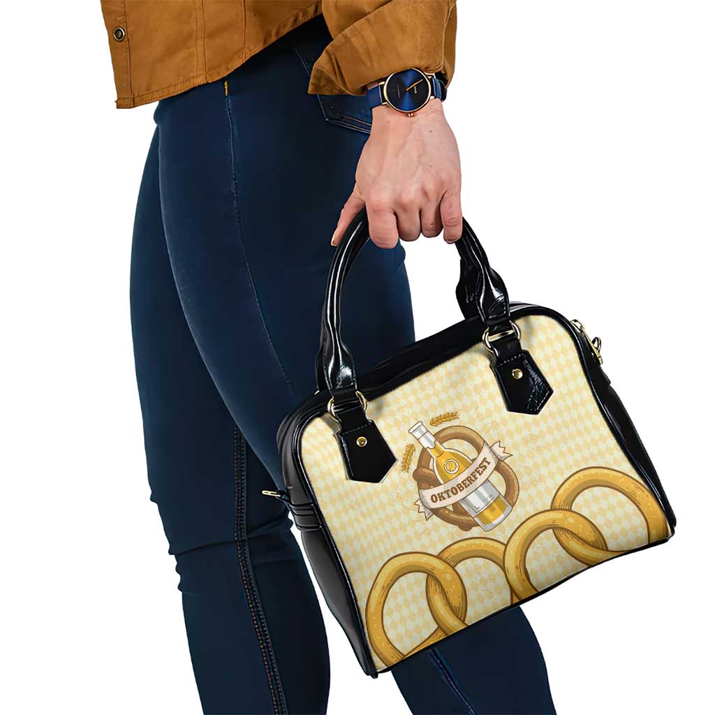 Oktoberfest Shoulder Handbag with Beer Bottle and Pretzel Illustration Beige Diamond - Wonder Print Shop