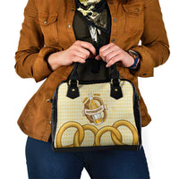 Oktoberfest Shoulder Handbag with Beer Bottle and Pretzel Illustration Beige Diamond - Wonder Print Shop