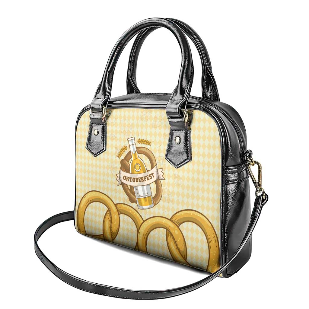 Oktoberfest Shoulder Handbag with Beer Bottle and Pretzel Illustration Beige Diamond - Wonder Print Shop