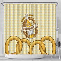 Oktoberfest Shower Curtain with Beer Bottle and Pretzel Illustration Beige Diamond - Wonder Print Shop