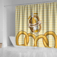Oktoberfest Shower Curtain with Beer Bottle and Pretzel Illustration Beige Diamond - Wonder Print Shop