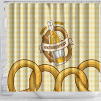 Oktoberfest Shower Curtain with Beer Bottle and Pretzel Illustration Beige Diamond - Wonder Print Shop