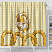 Oktoberfest Shower Curtain with Beer Bottle and Pretzel Illustration Beige Diamond - Wonder Print Shop
